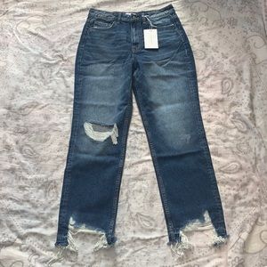 NWT FLYING MONKEY Super High Rise Distressed Hem Straight Blue Jeans Size 28
